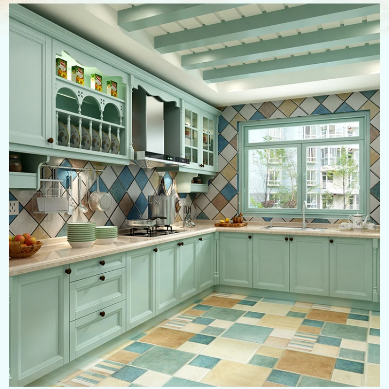 Green and White Kitchen Cabinets