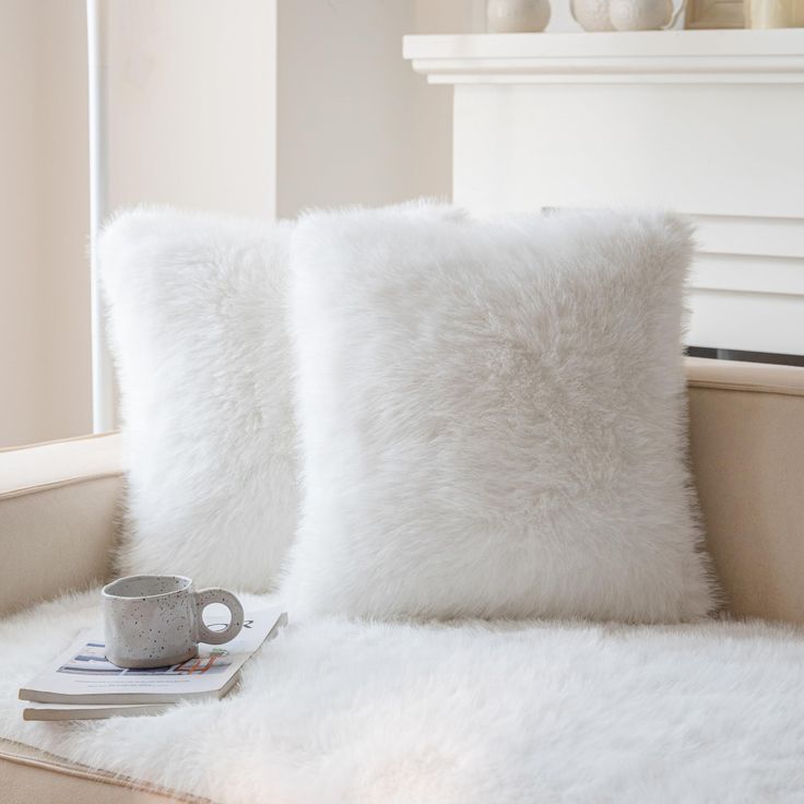 Cream White Faux Fur Cozy Fluffy Pillow